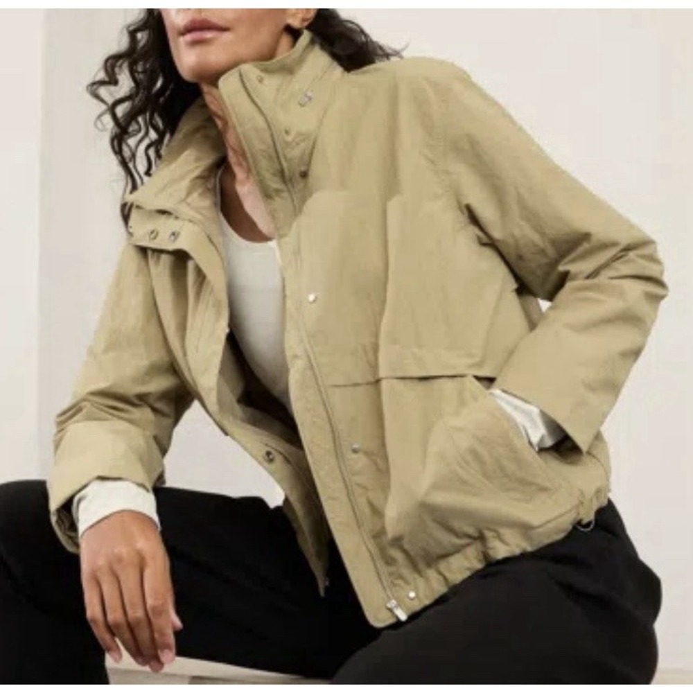 ATHLETA Everywhere Jacket Women's Size L Flax / tan beige NWOT bomber Coat